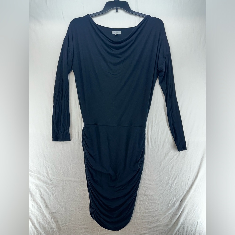 Athleta Solstice Black Long Sleeve Dress Ruched Cowl Neck Casual 243063 Size S